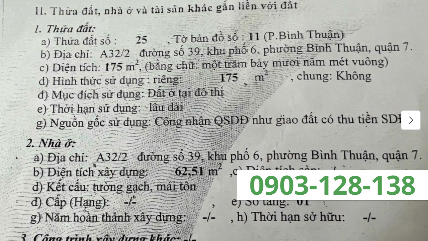 Bán Lô Đất 38 Đường 39 Kế Góc Đường Lâm Văn Bền, Phường Bình Thuận Quận 7